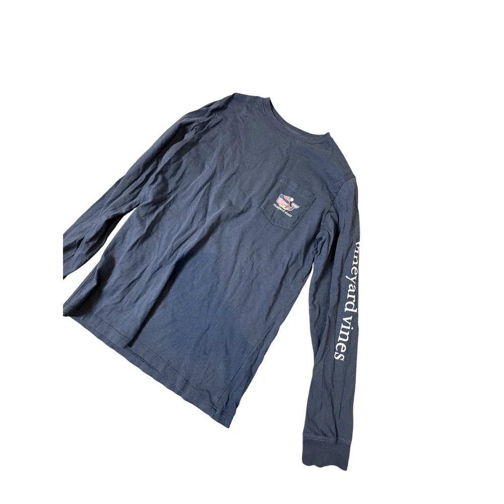 Vineyard‎ Vines Shirt Boys Large Blue Long Sleeve Pocket Whale Graphic